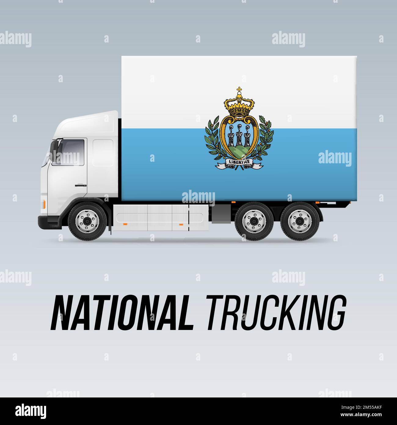 Symbol eines nationalen Lieferwagens mit der Flagge von San Marino. National Trucking-Ikone und Flaggenfarben Stock Vektor