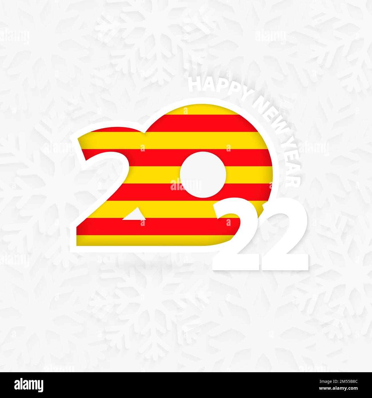 Neujahr 2023 für Katalonien mit Schneeflocke. Katalonien mit dem neuen 2023. Jahr begrüßen. Stock Vektor