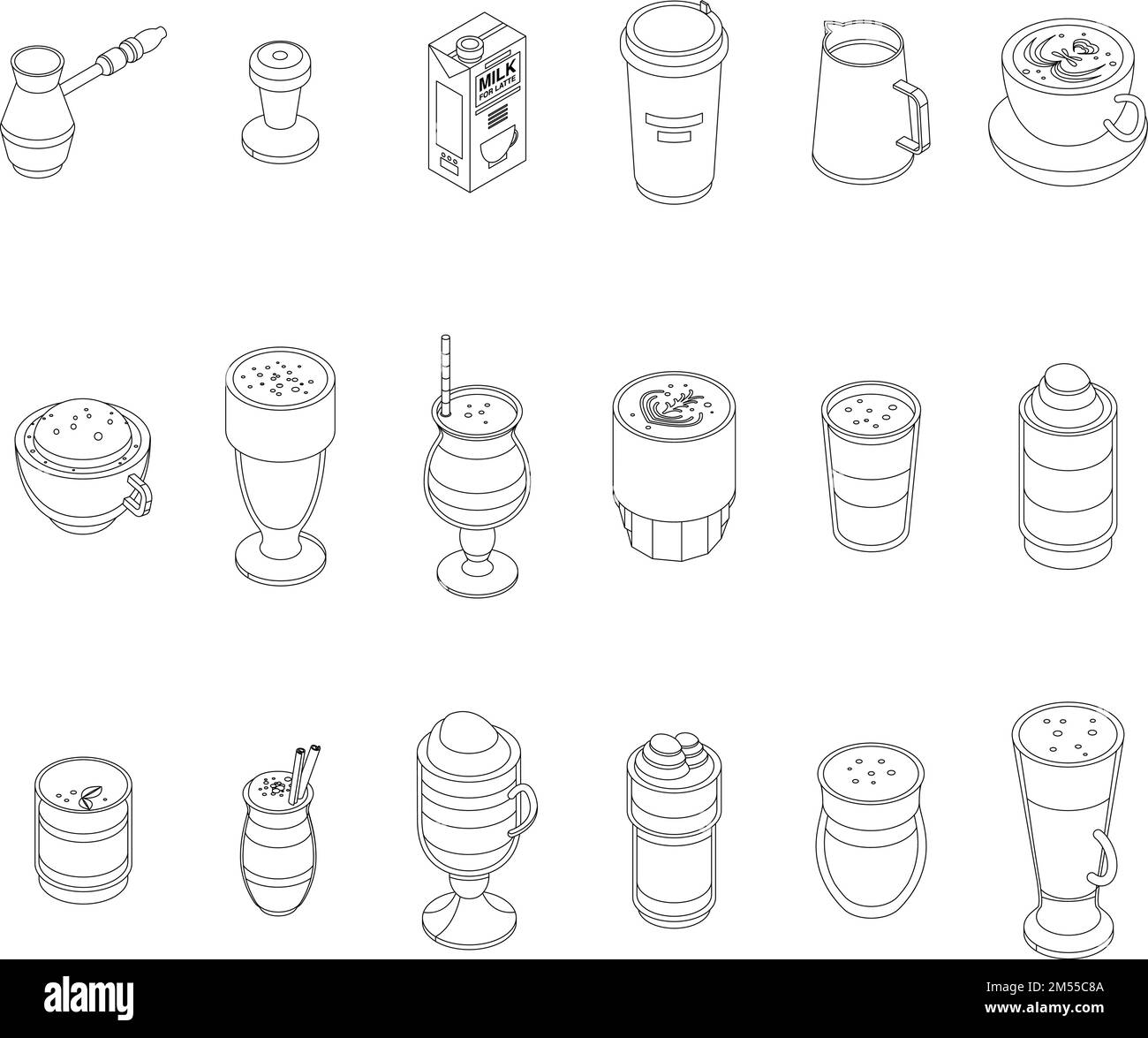 Latte-Symbole eingestellt. Isometrischer Satz von Latte-Vektorsymbolen für Webdesign isoliert auf weißem Hintergrund Stock Vektor