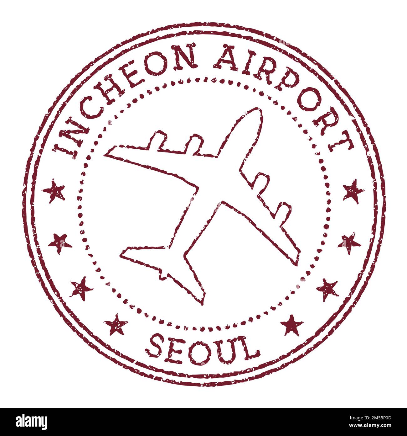 Incheon Flughafen Seoul Stempel. Rundes Logo des Flughafens von Seoul. Vektordarstellung. Stock Vektor