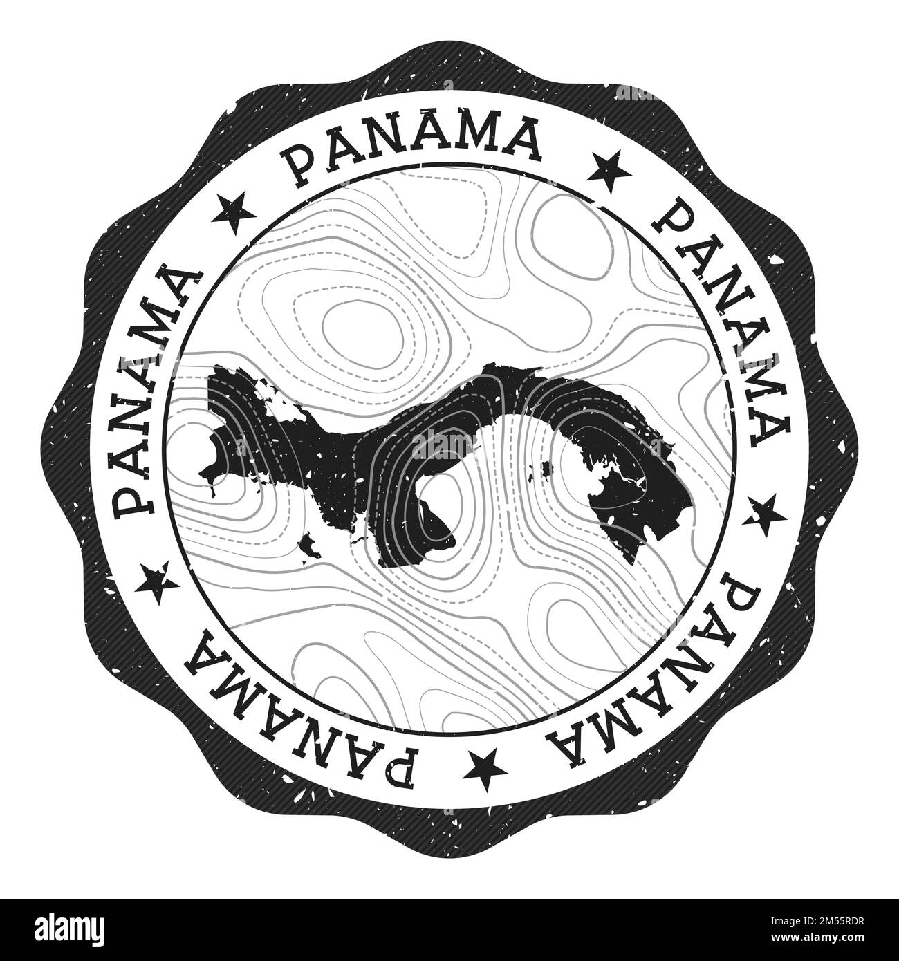 Panama-Außenstempel. Runder Aufkleber mit Landkarte mit topografischen Isolinen. Vektordarstellung. Kann als Abzeichen, Logo, Label, stic verwendet werden Stock Vektor