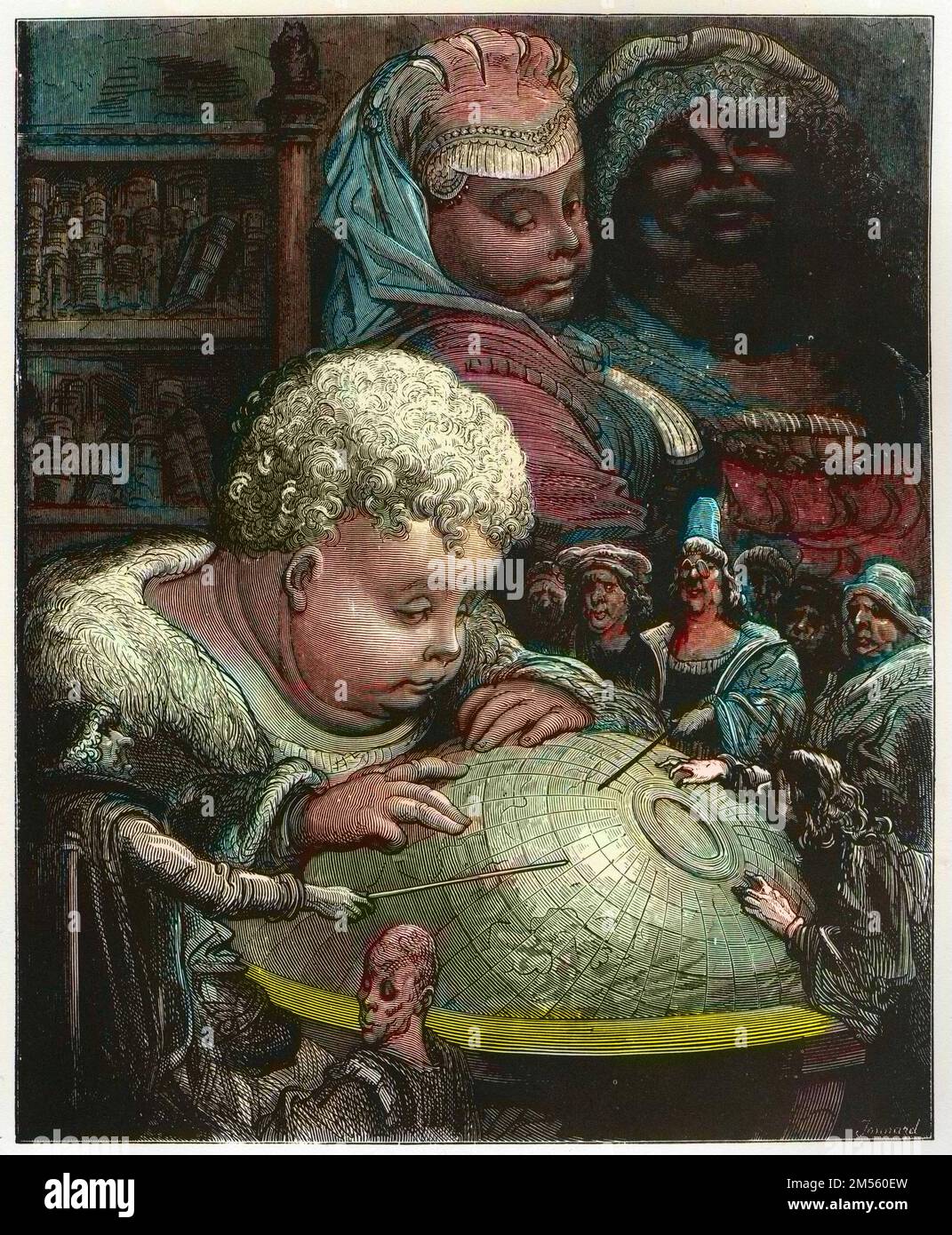 L'Education de Gargantua - die Bildung von Gargantua - Illustration aus "Gargantua und Pantagruel", von Francois Rabelais - Gravur von Gustave Dore (1832-1883) Stockfoto