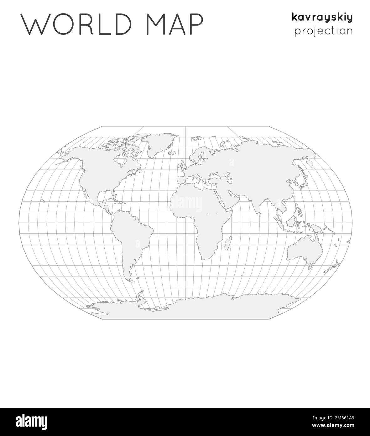 Weltkarte. Globus in Kavrayskiy VII Projektion, mit Gitterlinien Stil. Vektorgrafik umreißen. Stock Vektor