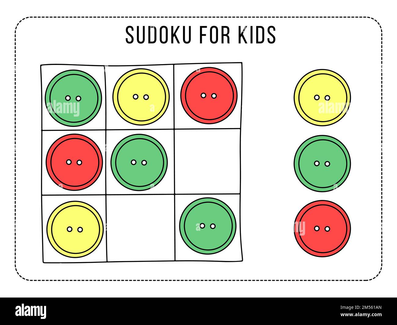 Sudoku-Spiel für Kinder. Pädagogisches Spiel für Kinder. Arbeitsblatt für Vorschulkinder. Aktivitäten für Kinder. Stock Vektor