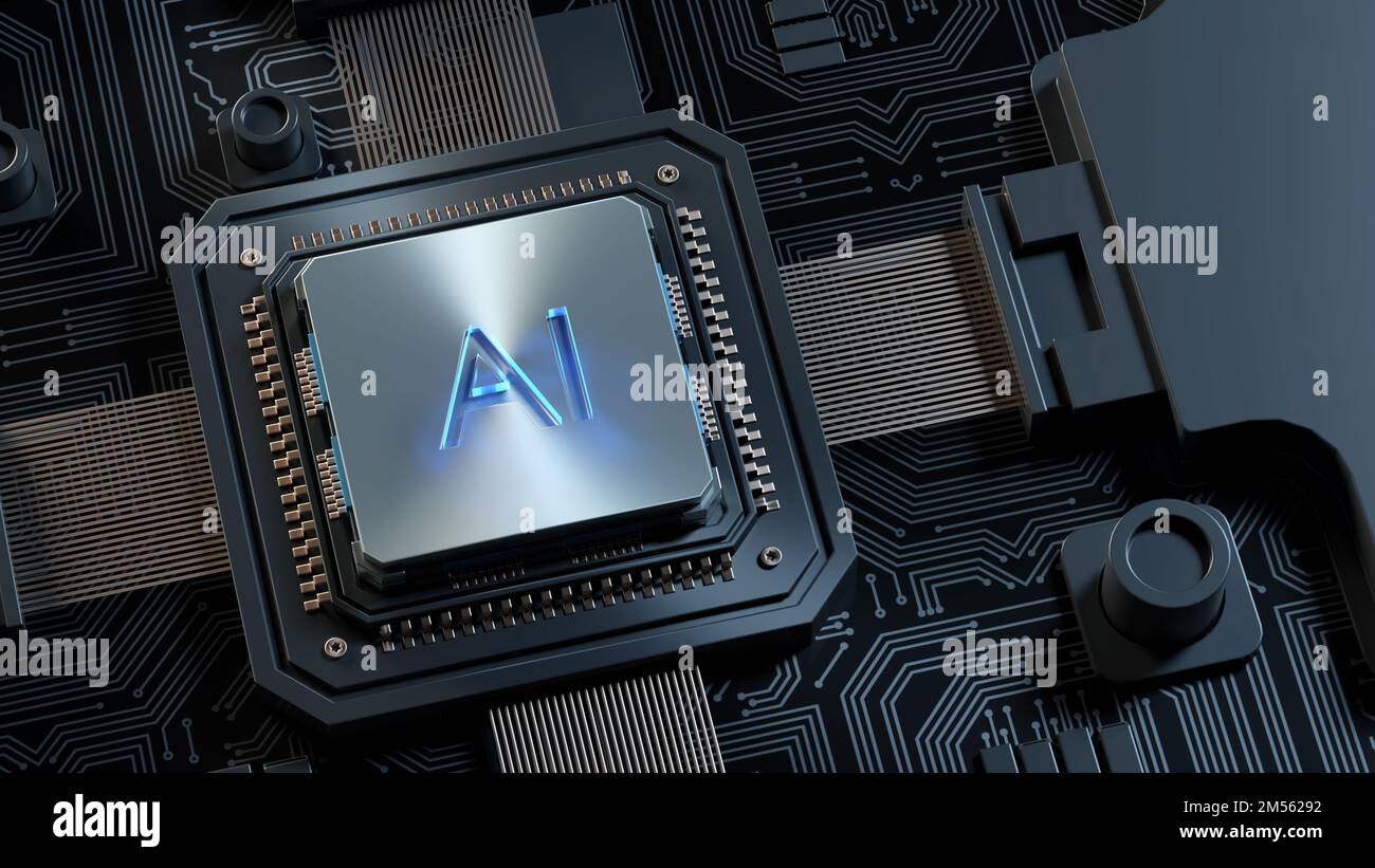 Künstliche Intelligenz neuronales KI-Netzwerk Digitale Gehirnmaschine Deep Learning Verarbeitung Big-Data-Analysetechnologie Connection Mining Chipsatz auf Cir Stockfoto