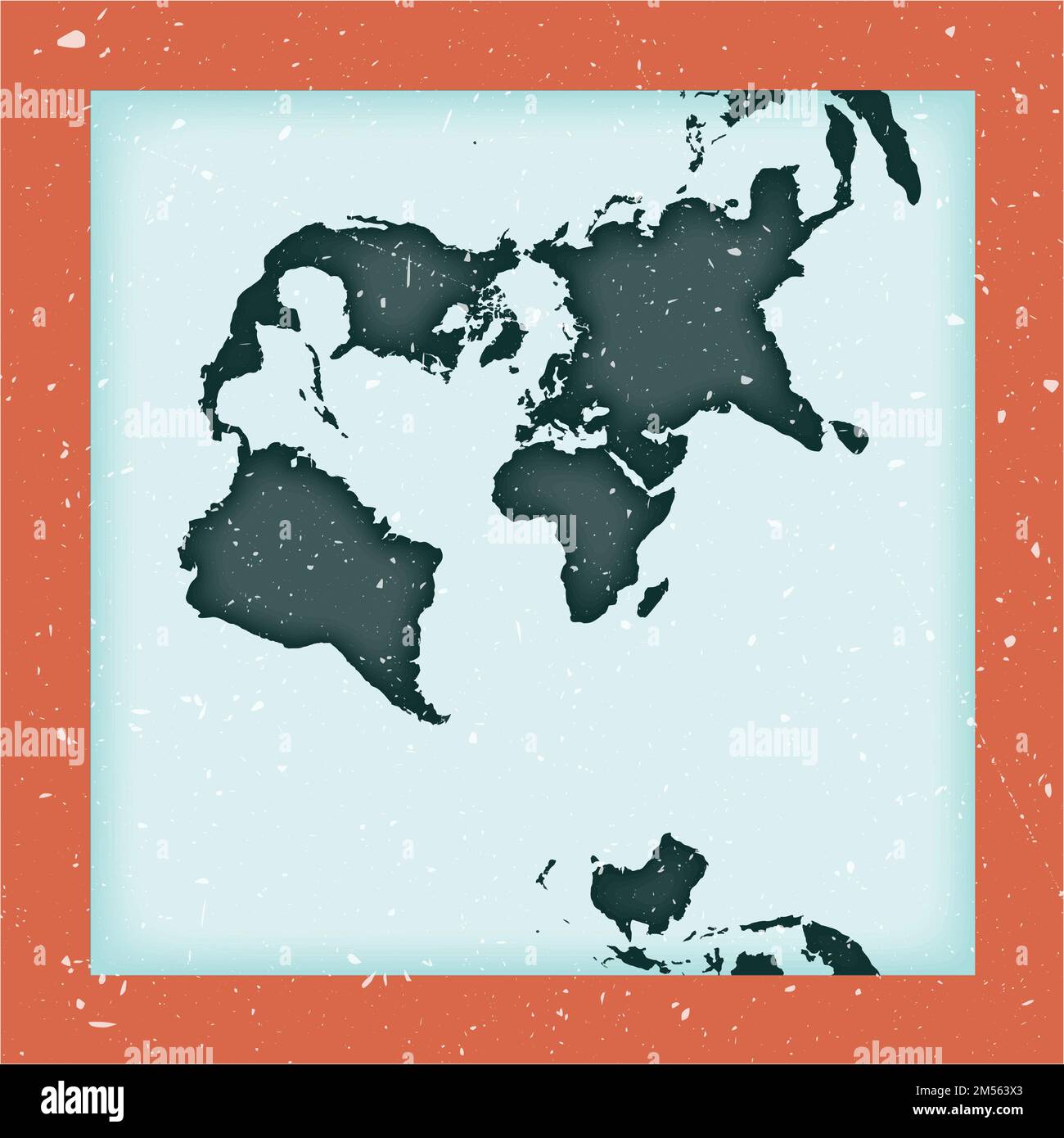 Weltkarten-Poster. Transversale sphärische Mercatorprojektion. Klassische Weltform mit Grunge-Struktur. Künstlerische Vektordarstellung. Stock Vektor