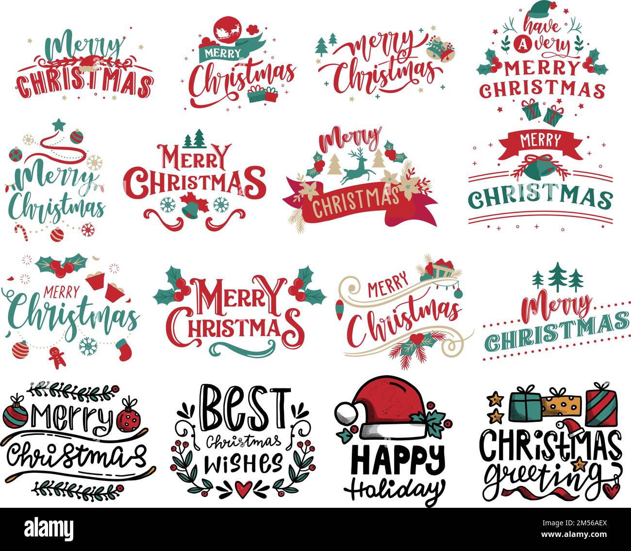 Ein Vektor des Typographiesets „Frohe Weihnachten“ und „Frohes neues Jahr“ Stock Vektor