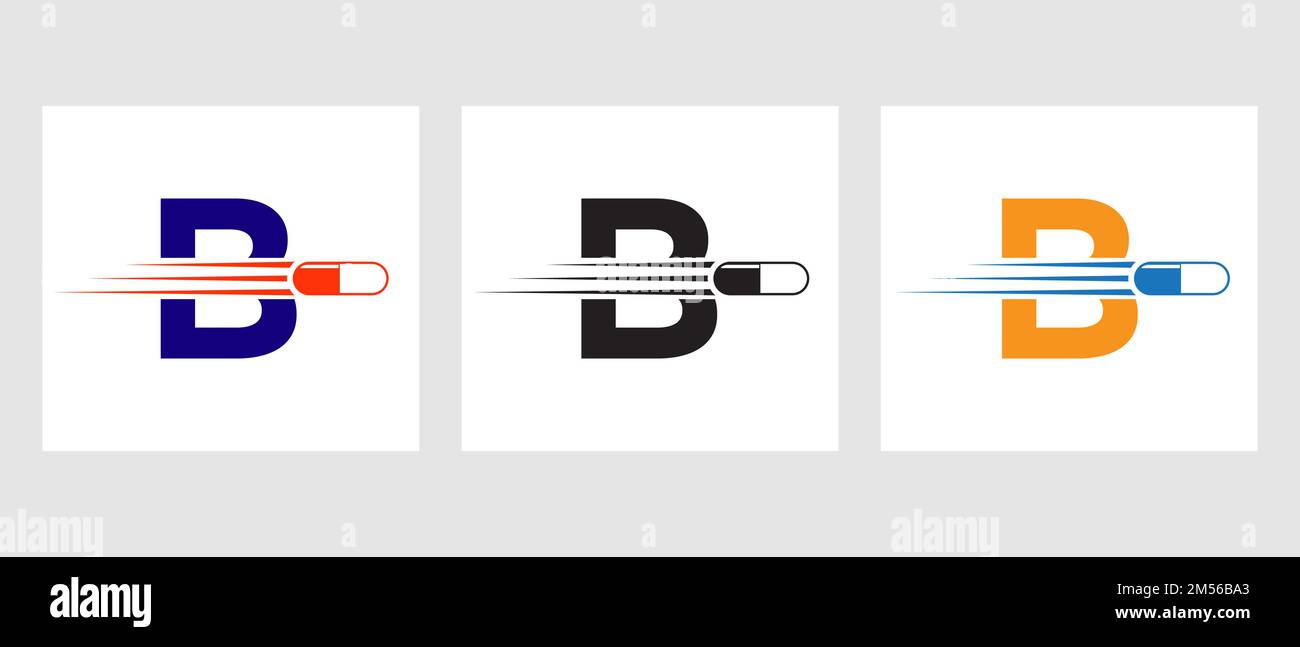 Buchstabe B Arzneimittellogo. Medizinisches Logo-Konzept Mit Medizin-Pfählen-Symbol Stock Vektor