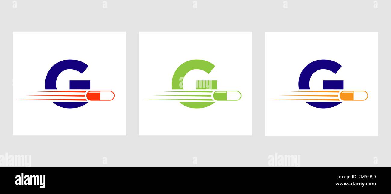 Buchstabe G Arzneimittellogo. Medizinisches Logo-Konzept Mit Medizin-Pfählen-Symbol Stock Vektor