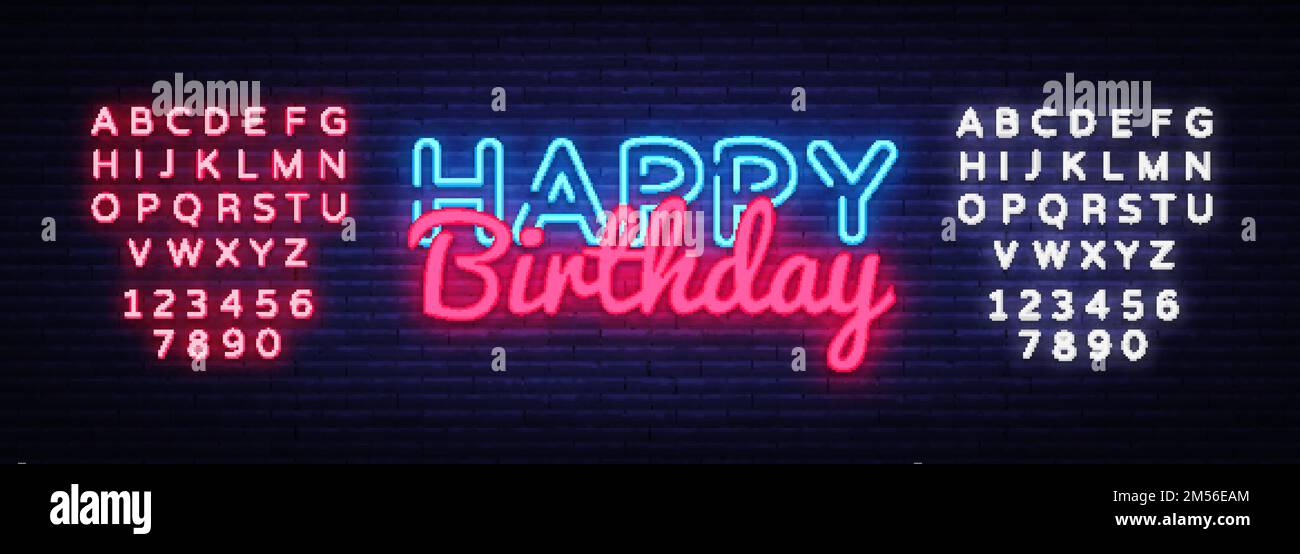 Happy Birthday Neon Text Vector (Alles Gute Zum Geburtstag, NeontextV