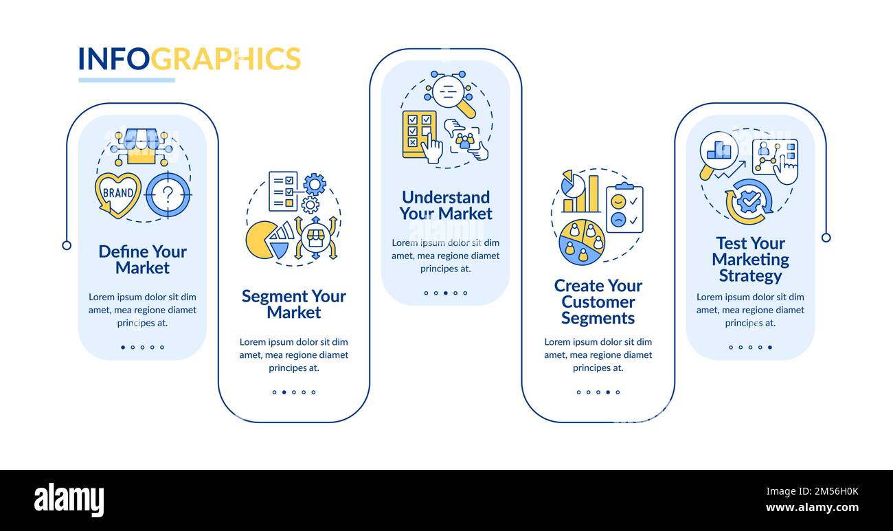 Erste Schritte mit der Infografik-Vorlage für blaue Rechtecke für die Segmentierung Stock Vektor