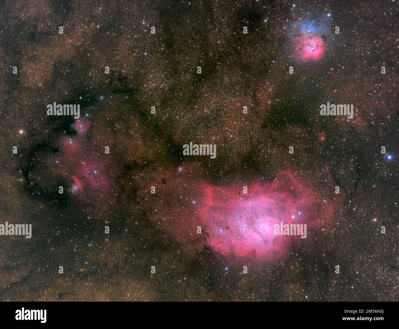 Trifid- und Lagunennebel Stockfoto