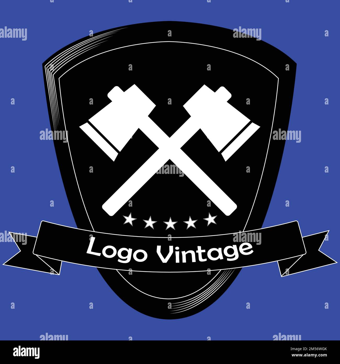 Ein Vintage-Logo des Emblems zweier Achsen auf blauem Hintergrund Stock Vektor