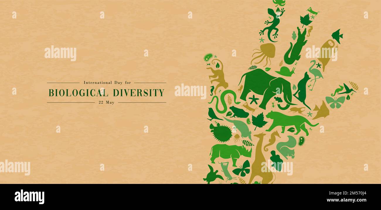 Grüne Tier Symbol Formen Set Illustration auf recyceltem Papier Textur. Diverse wilde Tiere Silhouette machen menschliche Hand Form für umweltfreundliche Konzept Stock Vektor