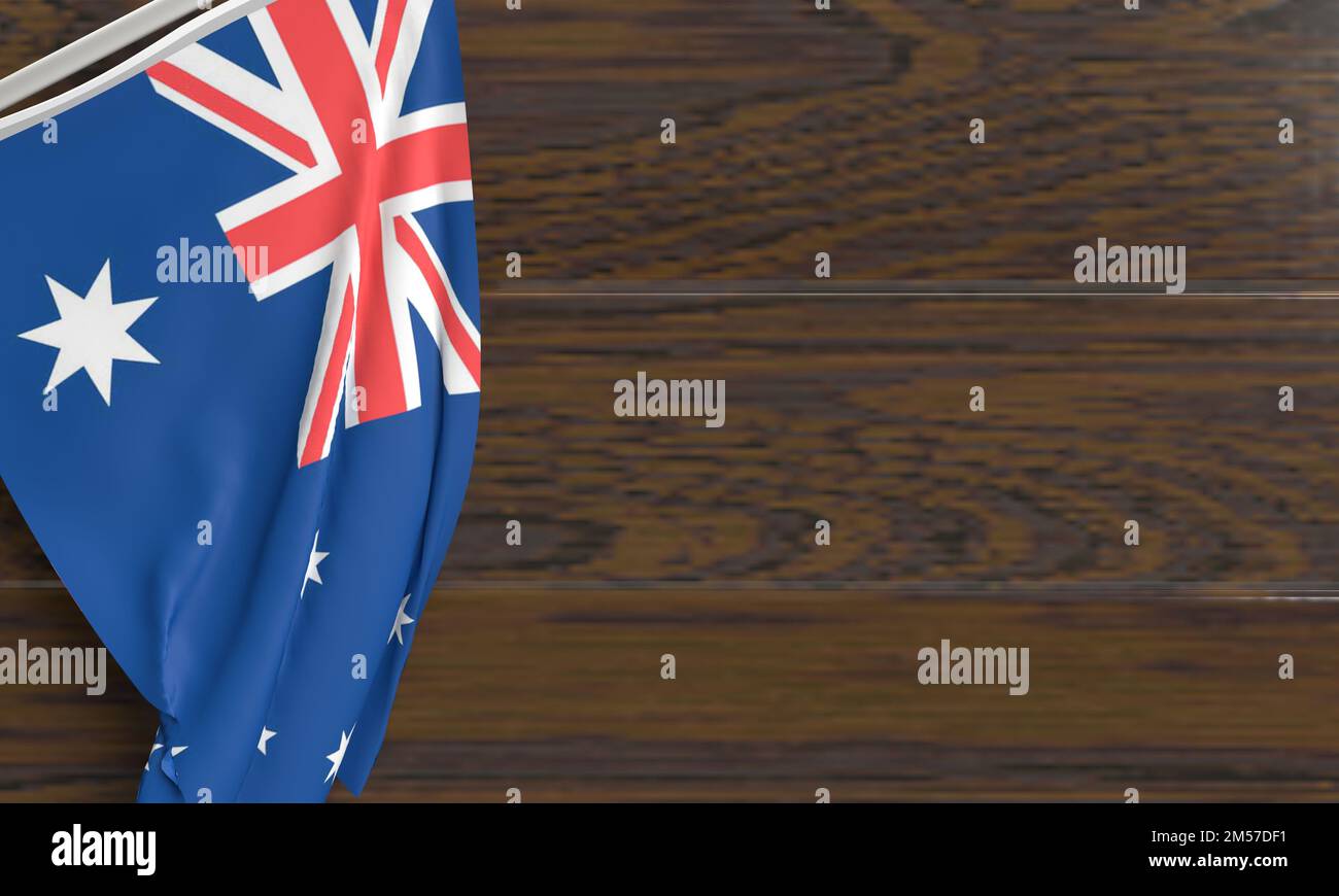 Australien Flagge winkend Land Tisch Tisch Holz Eiche Kopierer Symbol Dekoration Zierstück 26 26 Tage januar Monat Hintergrund Tapete Stockfoto
