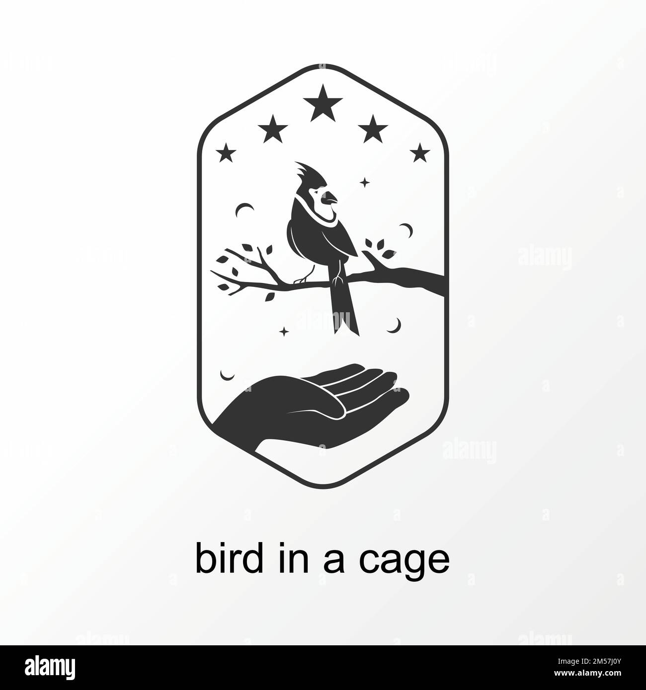 Einfache und einzigartige Hand-, Vogel- und Baumstämme in sechseckiger Linie grafisches Symbol Logo Design abstraktes Konzept Vektormaterial. Erfreulich zu Tier oder Innenraum Stock Vektor