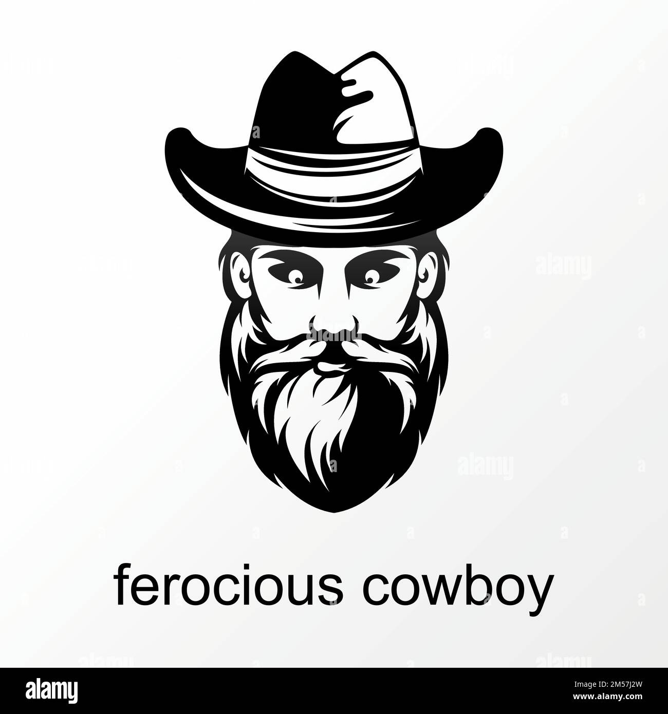 Schlichtes und einzigartiges wildes Cowboygesicht mit Hut, Schnurrbart und grafischem Bart-Logo, Vektormaterial. r in Bezug auf Gentleman oder Charakter Stock Vektor