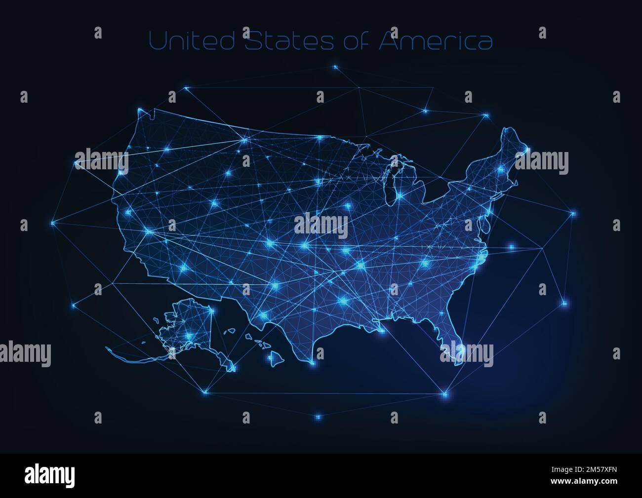 USA-Kartenrahmen mit Sternen und Linien abstraktes Framework. Kommunikation, Verbindungskonzept. Modern futuristisch niedrig polygonal, w Stock Vektor
