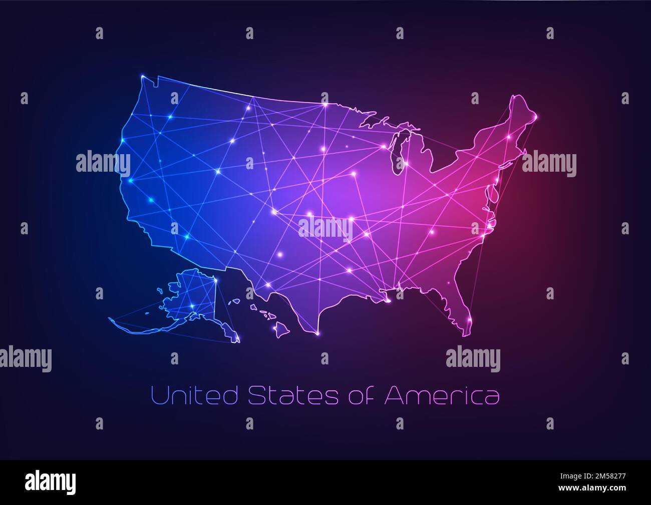 USA-Kartenrahmen mit Sternen und Linien abstraktes Framework. Kommunikation, Verbindungskonzept. Modern futuristisch niedrig polygonal, w Stock Vektor