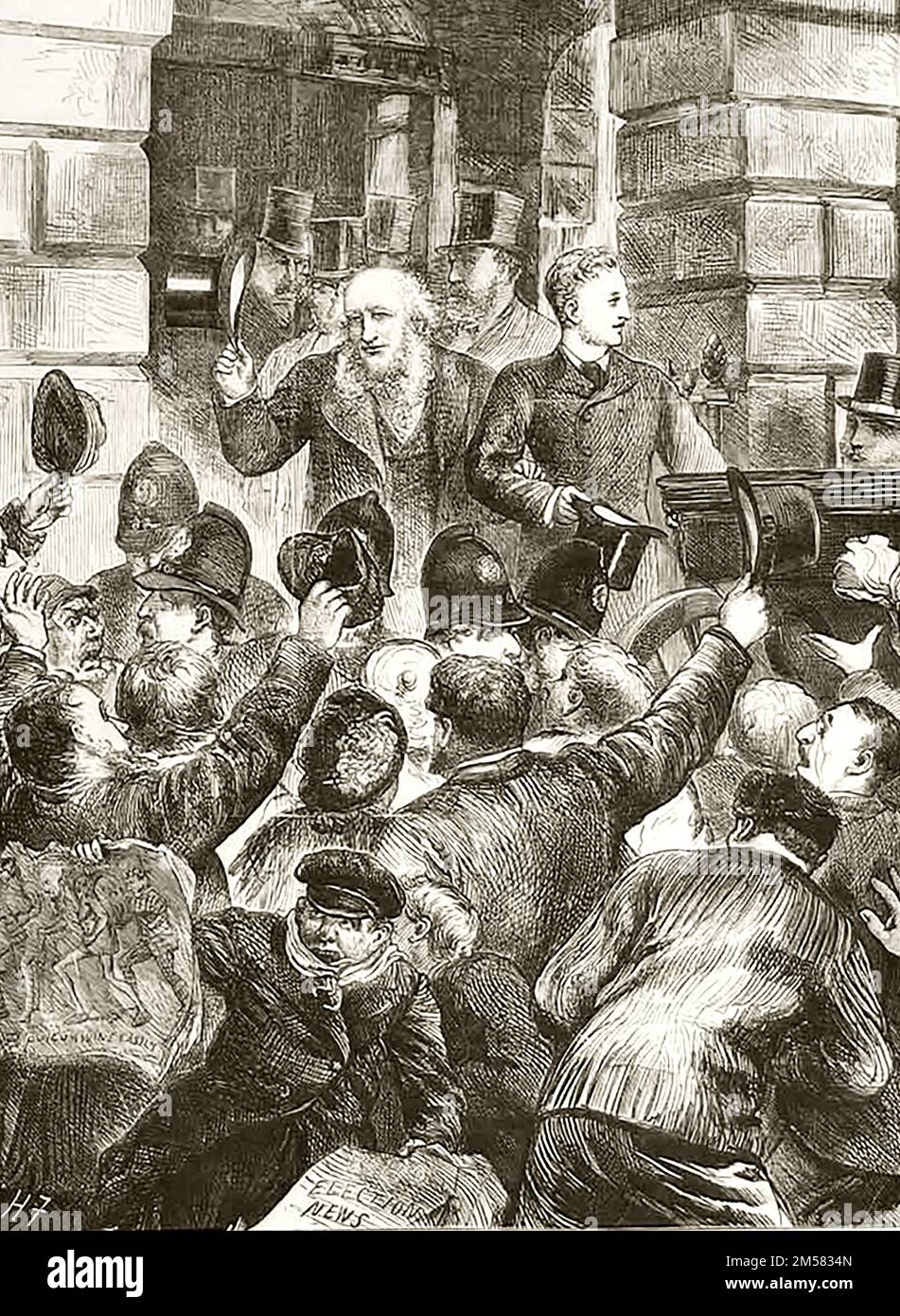 Wahlkampf in Liverpool. Szene im Rathaus nach der Nominierung. Abbildung von 1880. Stockfoto