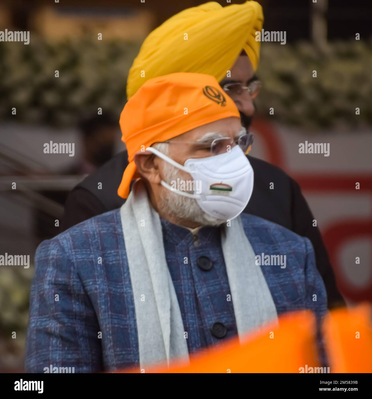 New Delhi, Indien, 26. Dezember 2022 - Indischer Premierminister Shri. Narendra Modi spricht während des Programms "Veer Baal Diwas" bei Major Dhyan Chand Nationa Stockfoto
