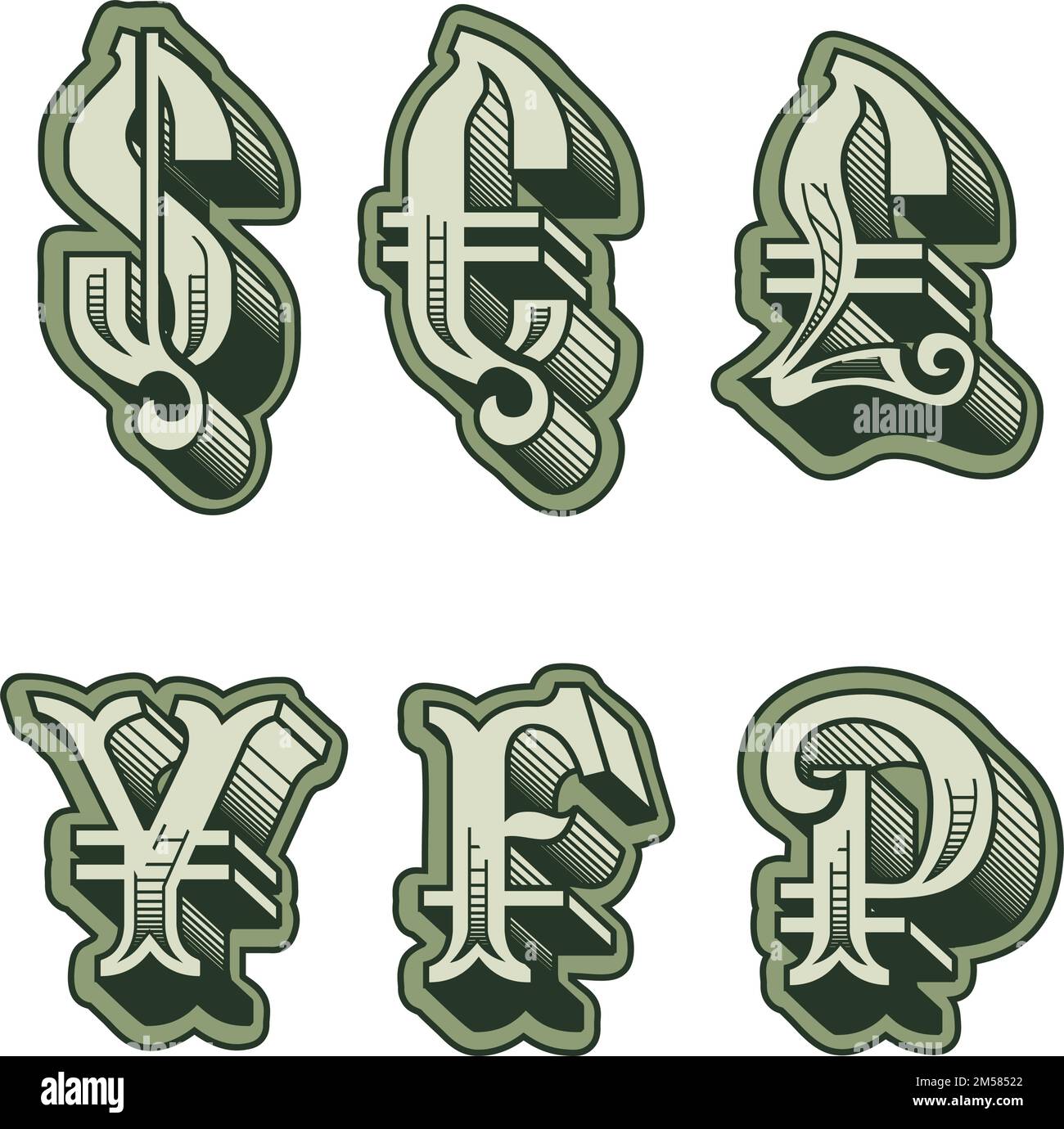 Dekorative Vektorbuchstaben aus dem Originalalphabet englische Schriftart. EPS-10 durch Gruppen und Ebenen getrennt, um die Bearbeitung zu erleichtern. Stock Vektor