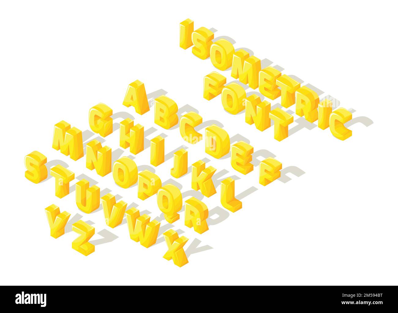 Isometrische Cartoon-Schriftart, 3D Buchstaben, heller großer Satz von Buchstaben des englischen Alphabets zum Erstellen von Vektorabbildungen. Stock Vektor