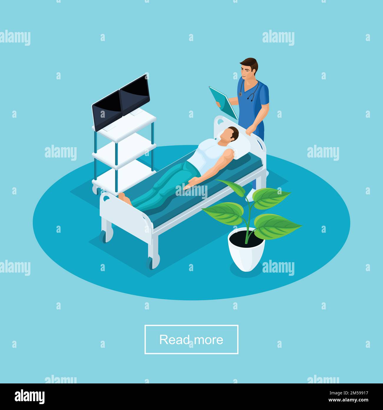 Isometrische Gesundheitsversorgung und innovative Technologien, Krankenhaus, Patienten Vorbereitung für die Chirurgie, medizinisches Personal, Vektorkonzept. Stock Vektor