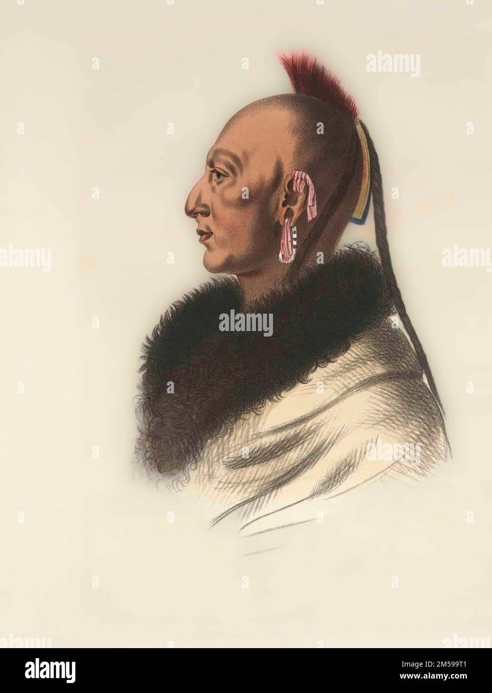 Porträt eines Osage-Häuptlings. Nach einer 1838 veröffentlichten Ausgabe. Stockfoto