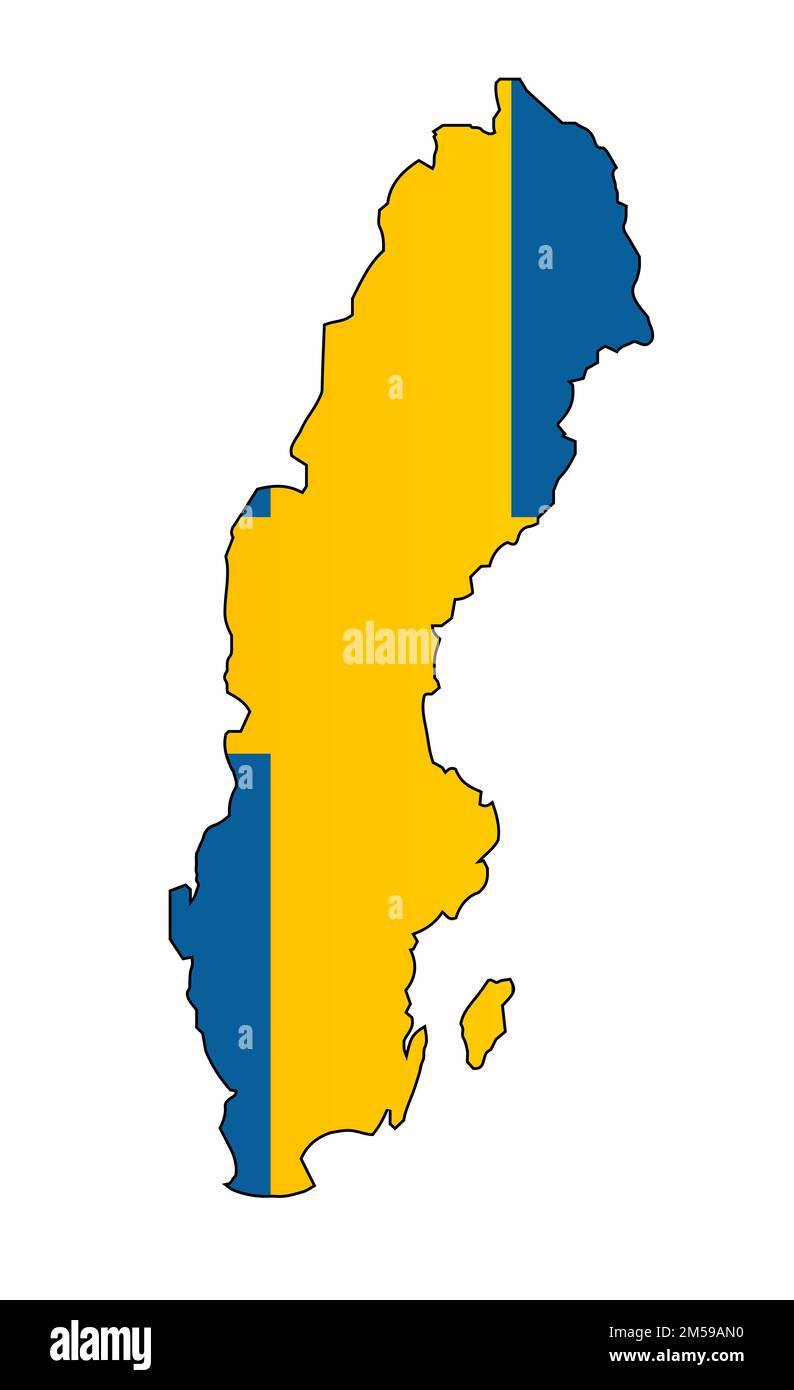 Umriss der Flaggenkarte von Schweden auf weißem Hintergrund Stockfoto