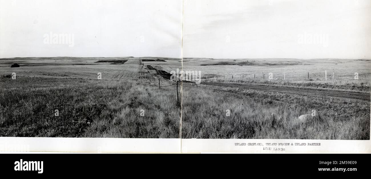 Lieu-Flächen: Hochland-Ackerland, Hochland-Wiese und Hochland-Weide, Gebiet D #5. Central Plains Region (Kansas City, MO). Fotodruck. Innenministerium. Büro für Indianerangelegenheiten. Aberdeen Area Office. Fort Berthold Agency. 1949-. Fotos Stockfoto