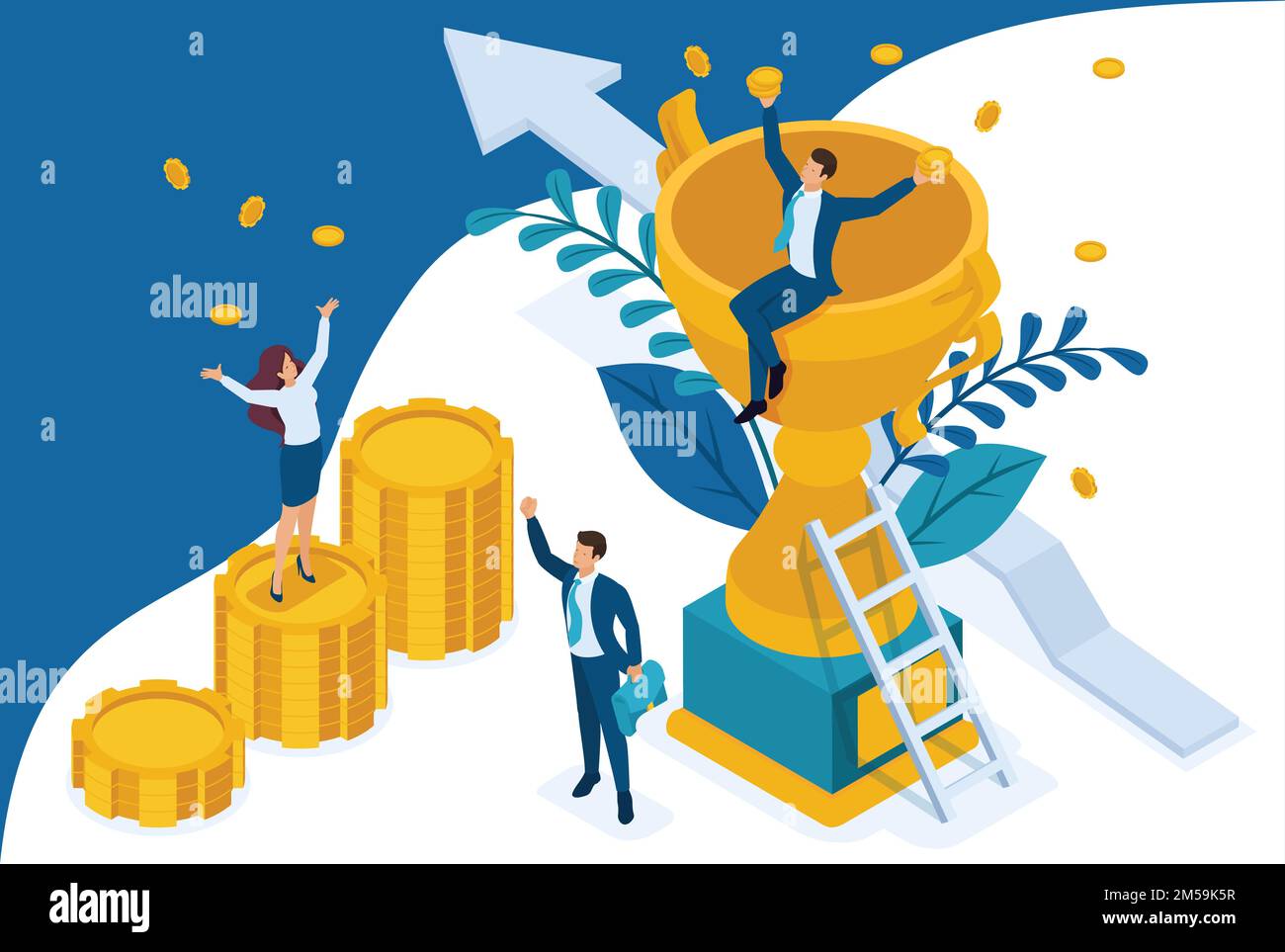 Isometrischer Erfolg eines guten Geschäftsteams, Banner. Konzept für Webdesign. Stock Vektor
