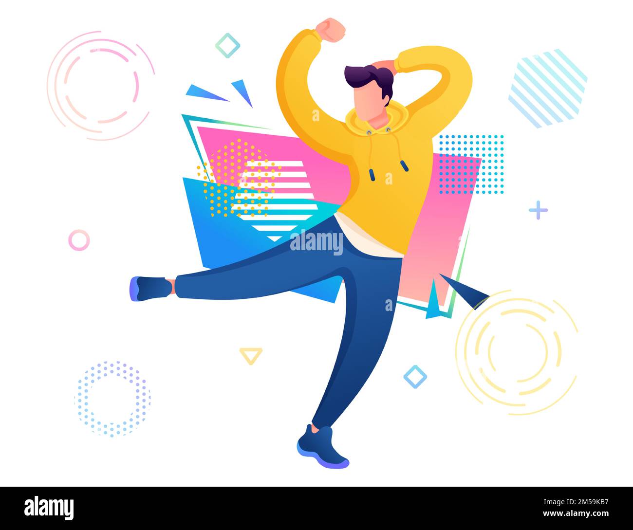 Junger Tänzer, Tanzbewegung modern, Tektonik, Hip-Hop, Freestyle, Jazz Modern, Break Dance, R&B. Stock Vektor