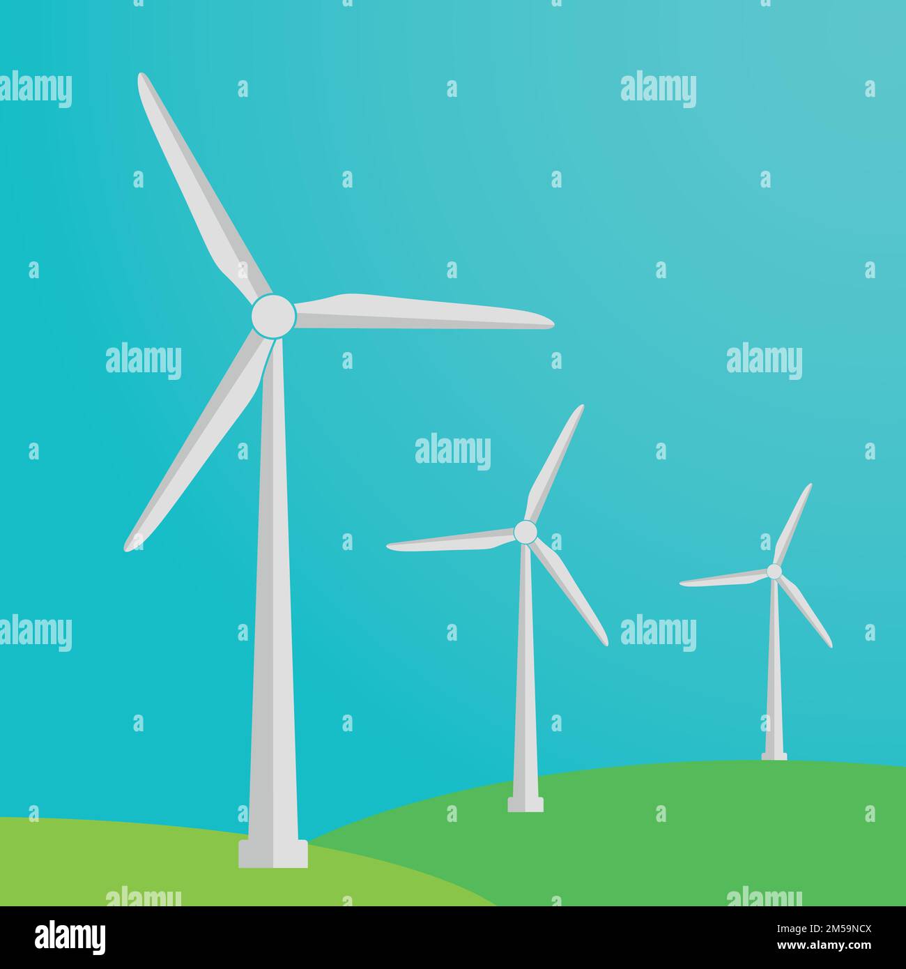 Windturbinenklassiker mit flachem Design und Schatten. Konzept für erneuerbare Energien mit Windmühlen-Silhouette. Stock Vektor