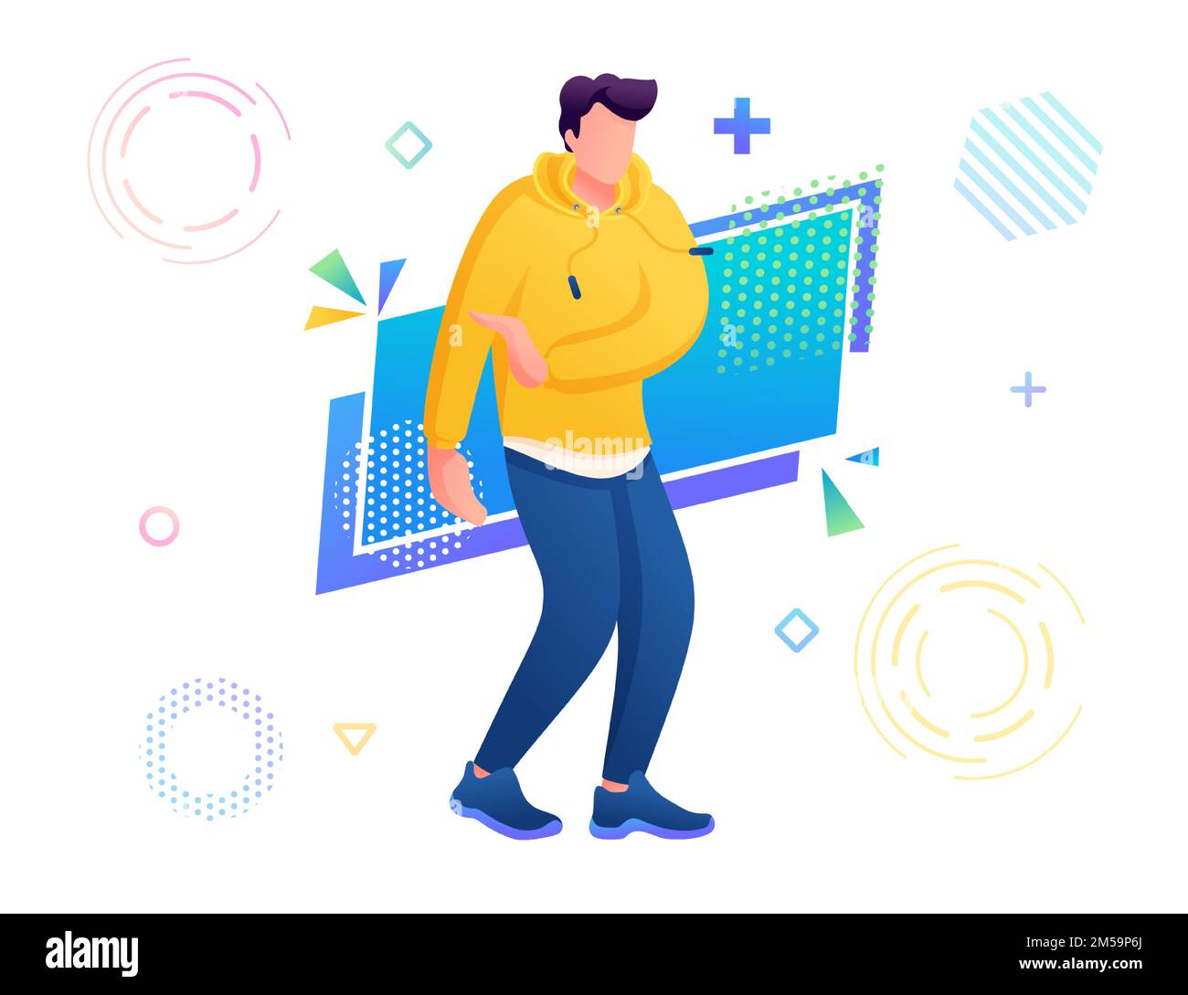 Junger Tänzer, Tanzbewegung, Moonwalk, Hip-Hop, Freestyle, Modern, Jazz modern, Break Dance, R&B, Tectonics. Stock Vektor