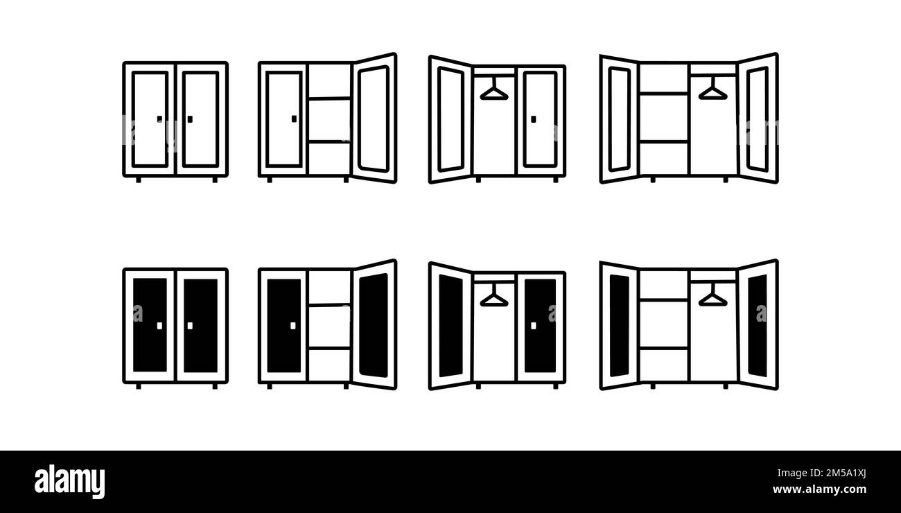 Kleidersymbol, offen und geschlossen. Schranksymbol. Darstellungsvektor Stock Vektor