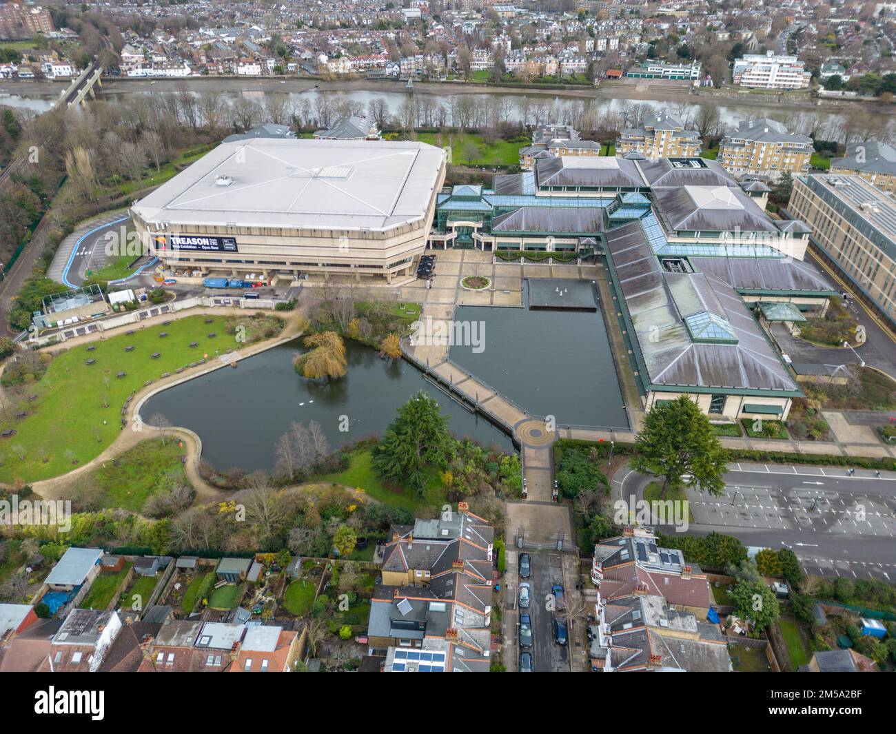 Das National Archives in Kew, West London, Großbritannien aus der Vogelperspektive. Stockfoto