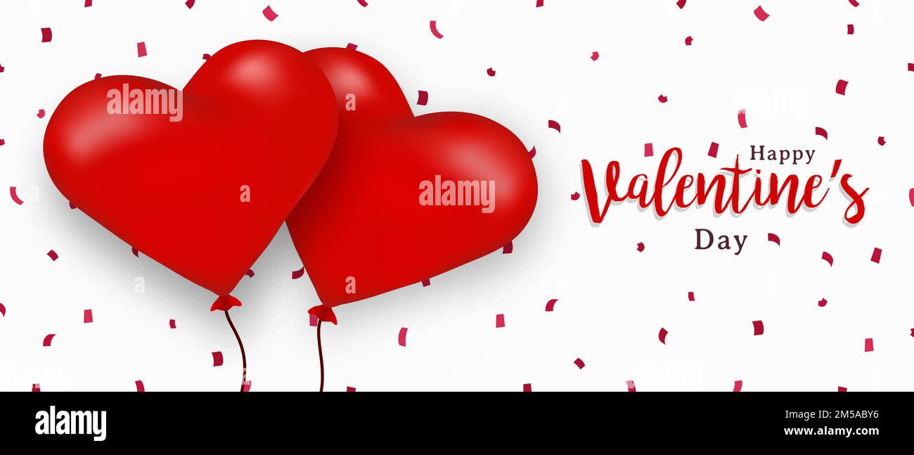 Webbanner zum Valentinstag. Rote Herzform Ballon und Party-Dekoration mit romantischen februar 14 Feiertagsbotschaft. Stock Vektor