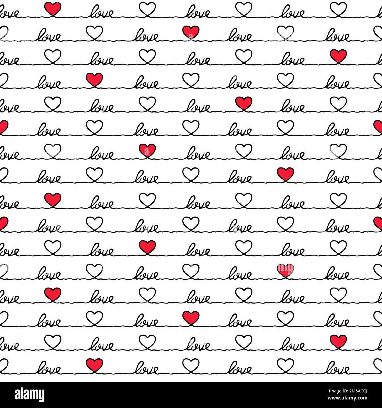 Red valentinstag Herz Form Cartoon nahtlose Muster. Liebeszitat, romantische Doodle Hintergrund für Urlaub drucken oder Hochzeit Konzept. Stock Vektor