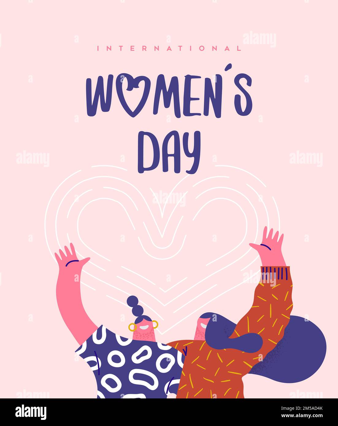 International Women's Day Illustration von Frauen Freundinnen tun Umarmung zusammen. Happy junge Mädchen Charaktere in modernen flachen Cartoon-Stil für spezielle r Stock Vektor