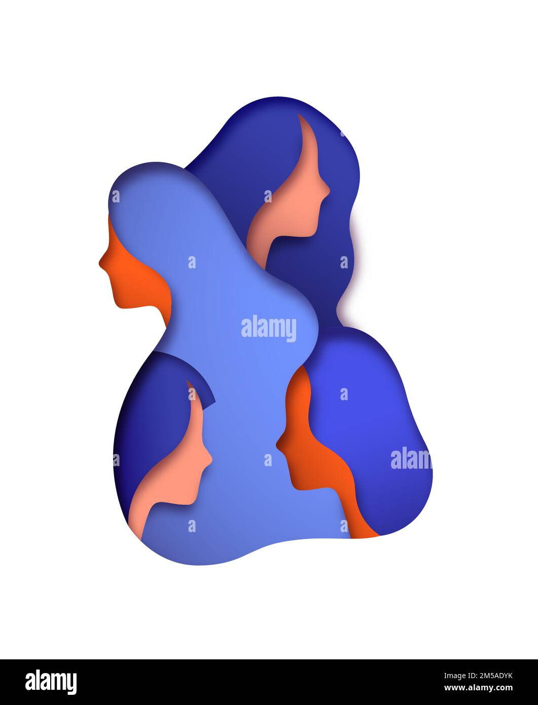 Diverse Frauen Gesicht Illustration in realistischen 3D Papier Schnitt Stil. Modernes papiergeschnittenes weibliches Teamkonzept für Business-Mitarbeiter, Geschlechtergleichstellung oder Frauen-da Stock Vektor