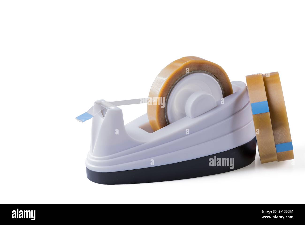 Nahaufnahme des Bandhalters auf weißem Hintergrund. Konzept für Bürobedarf. Stockfoto