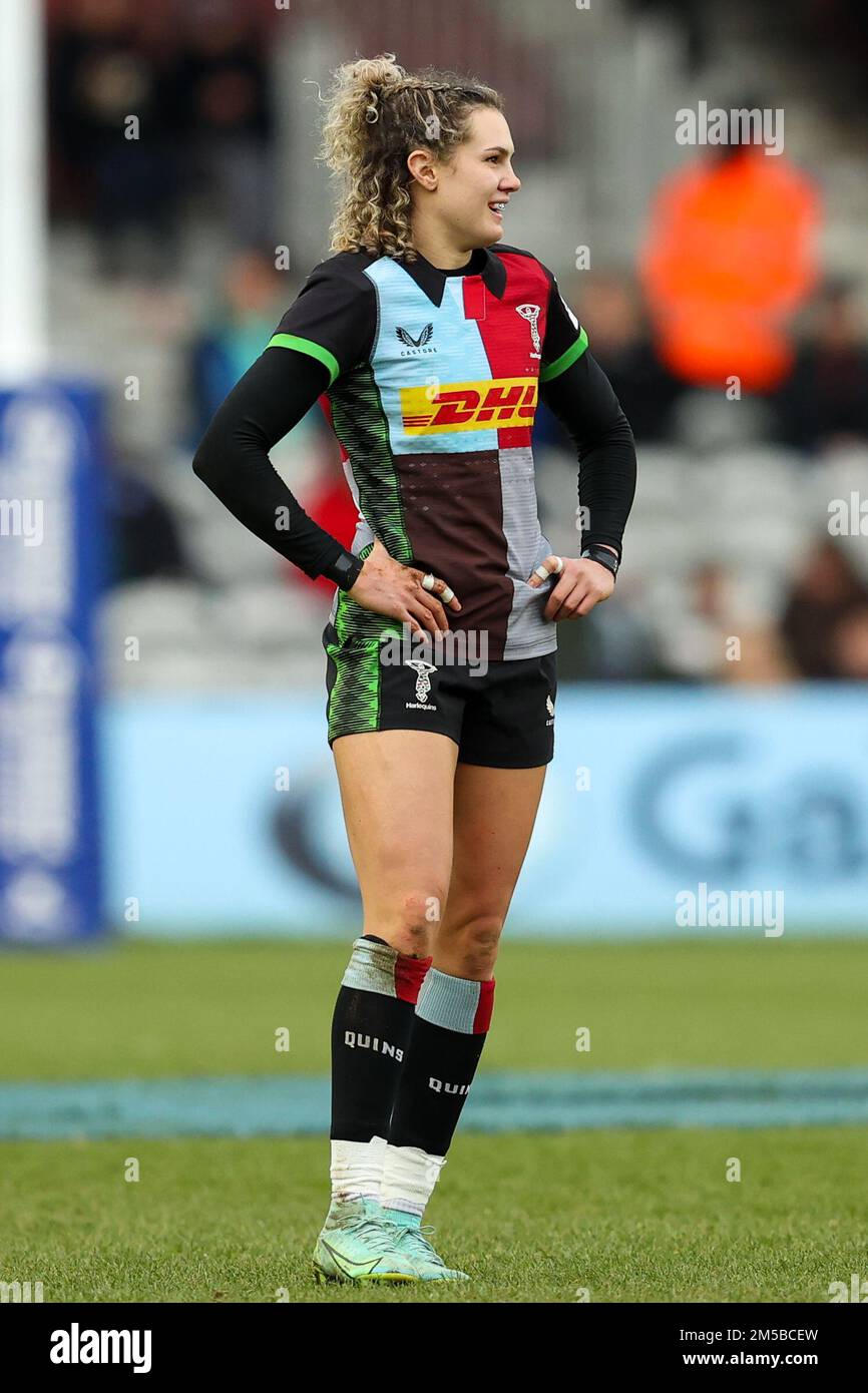 Ellie Kildunne von Harlequins Women während des Spiels der Allianz der Frauen mit Premier 15 Harlequins Women vs Bristol Bears Women at Twickenham Stoop, London, Großbritannien, 27. Dezember 2022 (Foto: Nick Browning/News Images) Stockfoto