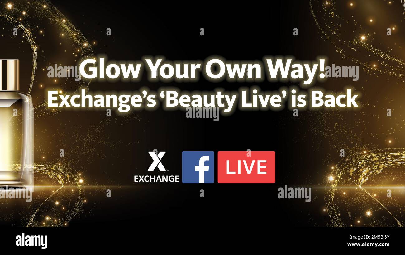 Lassen Sie sich von den neuesten Schönheitstipps und -Tricks auf #BeautyLive inspirieren. Erfahren Sie mehr über hochwertige Schönheitsmarken, die bei @shopmyExchange angeboten werden. Stockfoto