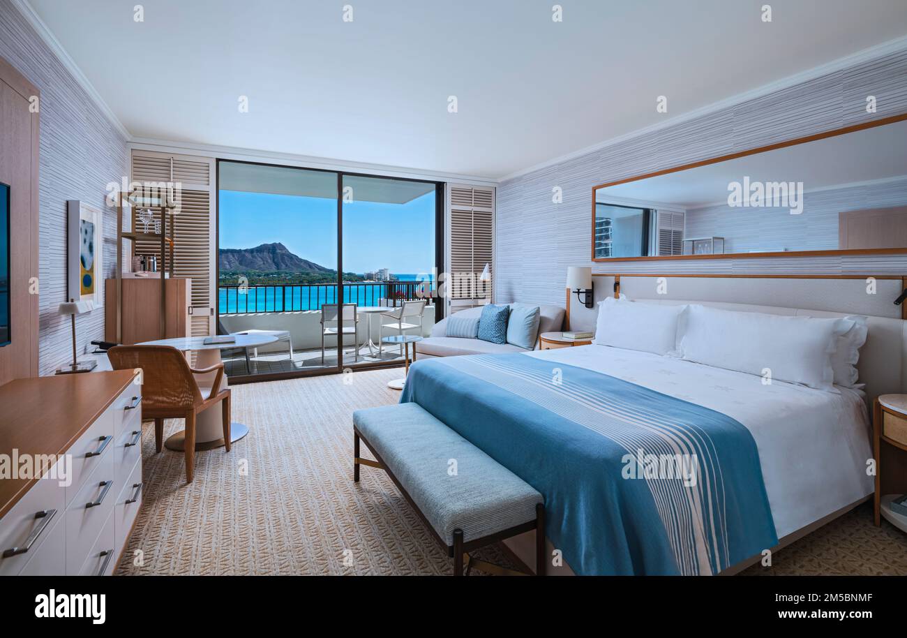 Ein Diamond Head Prime-Zimmer mit Meerblick im Halekulani Hotel in Waikiki, Hawaii Stockfoto