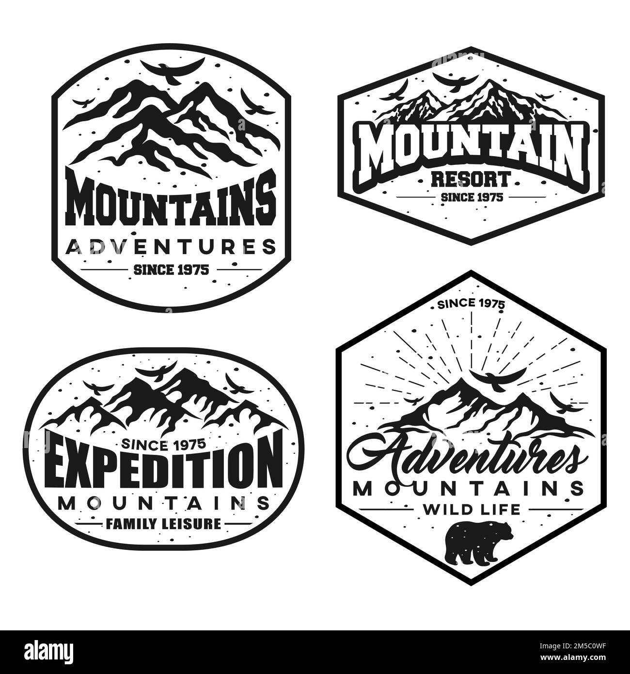 Set mit Retro Creative Label Mountains Logo Stock Vektor