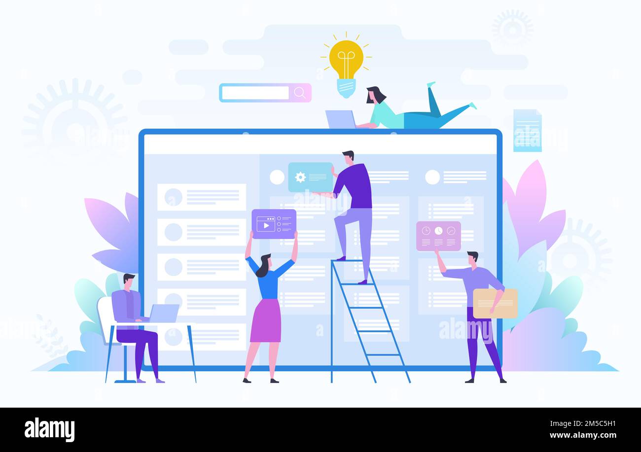 Business-Team arbeitet an einem großen Projekt. Teamarbeit, Kommunikation, Interaktion, Geschäftsprozesse, flexibles Projektmanagementkonzept. Vektordarstellung ein Stock Vektor