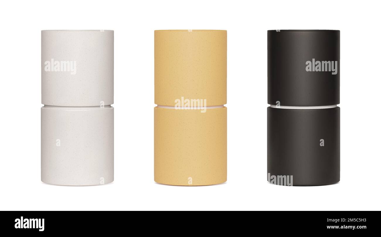 Satz von Verpackungsmodellen für Papierröhrchen auf weißem Hintergrund Stock Vektor