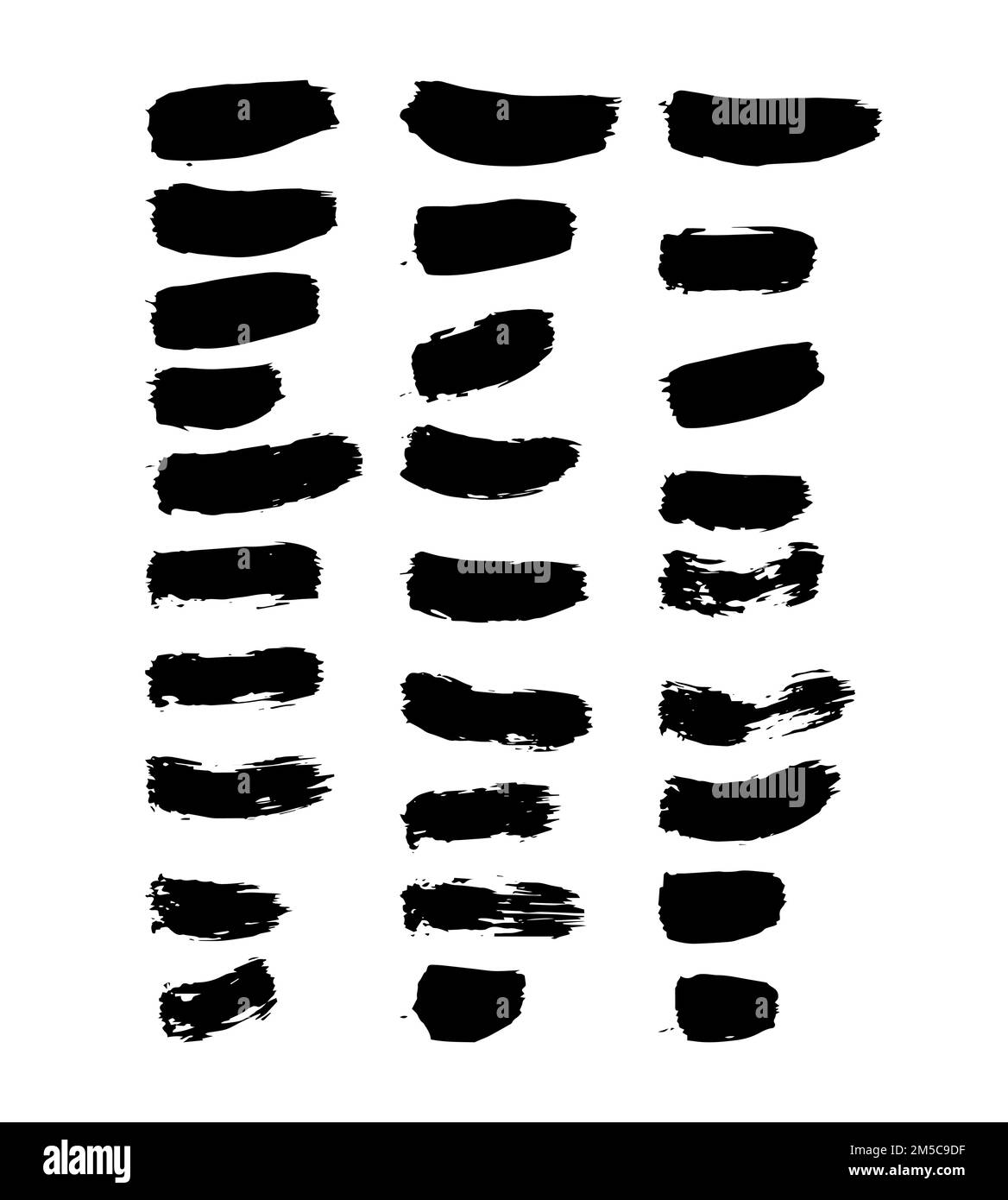 Schwarze Vektorpinsel, Textmarkerlinien oder horizontale Klumpen des Filzstifts. Markierstift oder Pinselstriche und Striche. Abstrakte Tintenflecken Stock Vektor