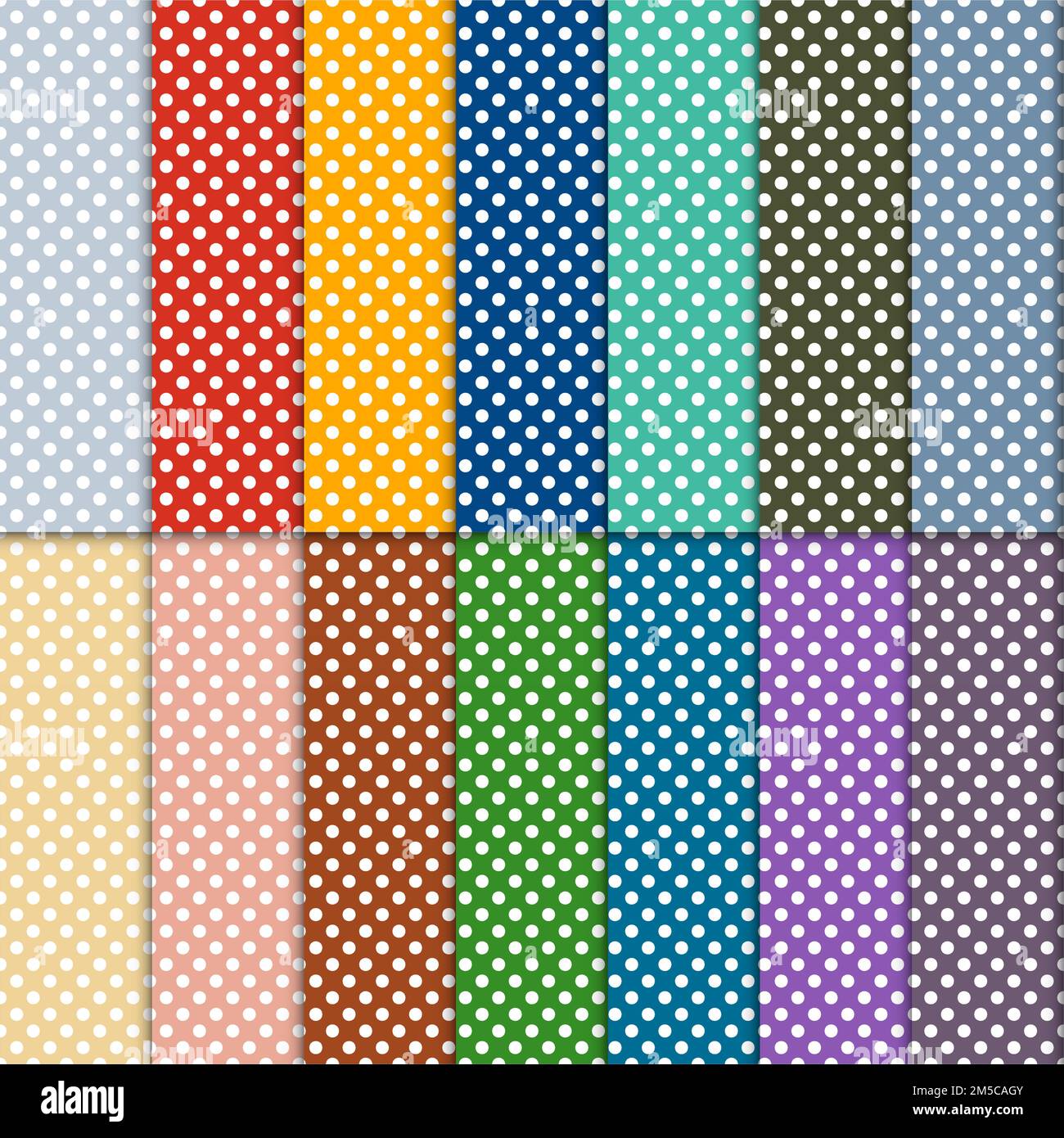 Satz nahtloser Muster oder Textur mit bunten kleinen Punkten. „Polka Dot“-Stoffkollektion. Lässige, stylische Polka Dots-Struktur auf hellem Hintergrund Stock Vektor